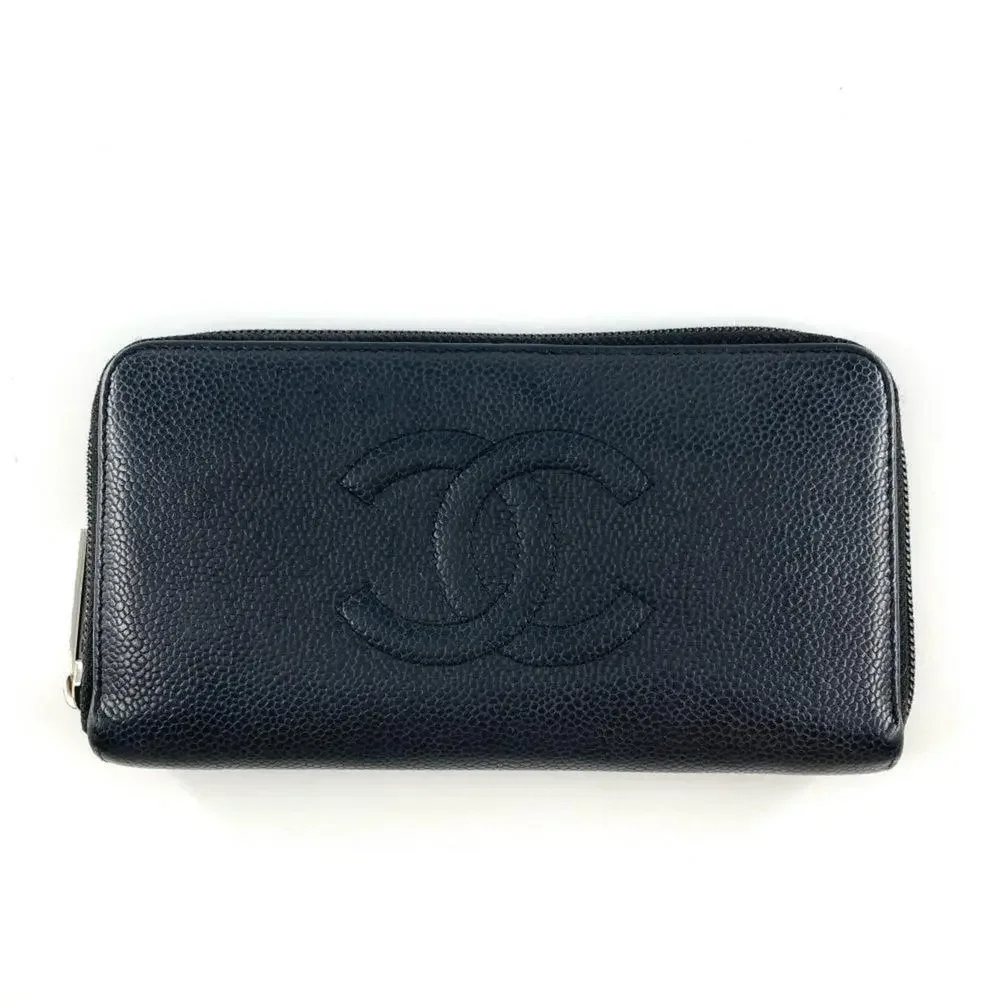 CHANEL Black Caviar Leather Logo Wallet